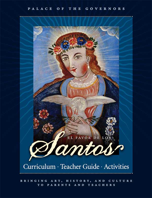 The cover of El Favor de Los Santos teacher guide, featuring painting from the exhibit.
